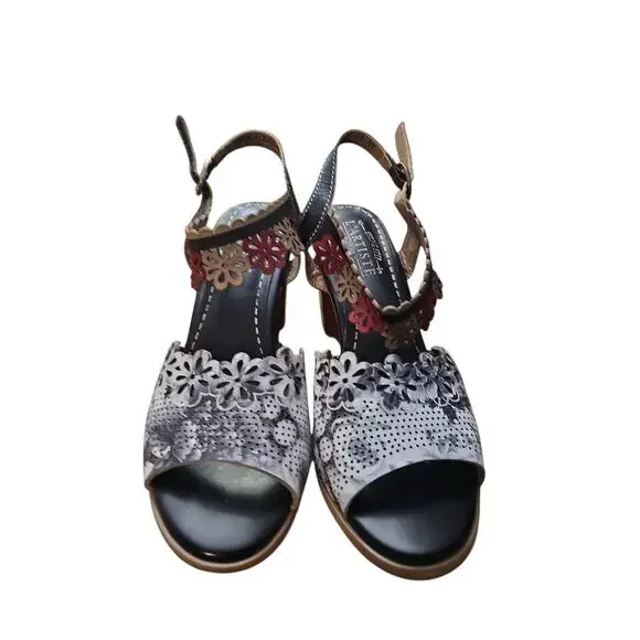 L'Artiste 41 Spring Steps Floradaciois black leather ankle strap sandals 9.5 10 - Picture 6 of 8